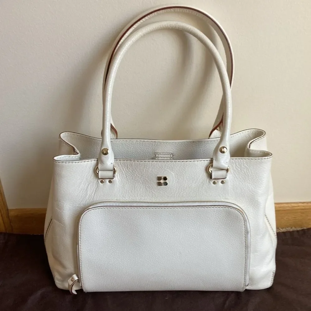 Kate Spade White Pebble Grain Leather Shoulder Bag Purse w/ Dust Bag